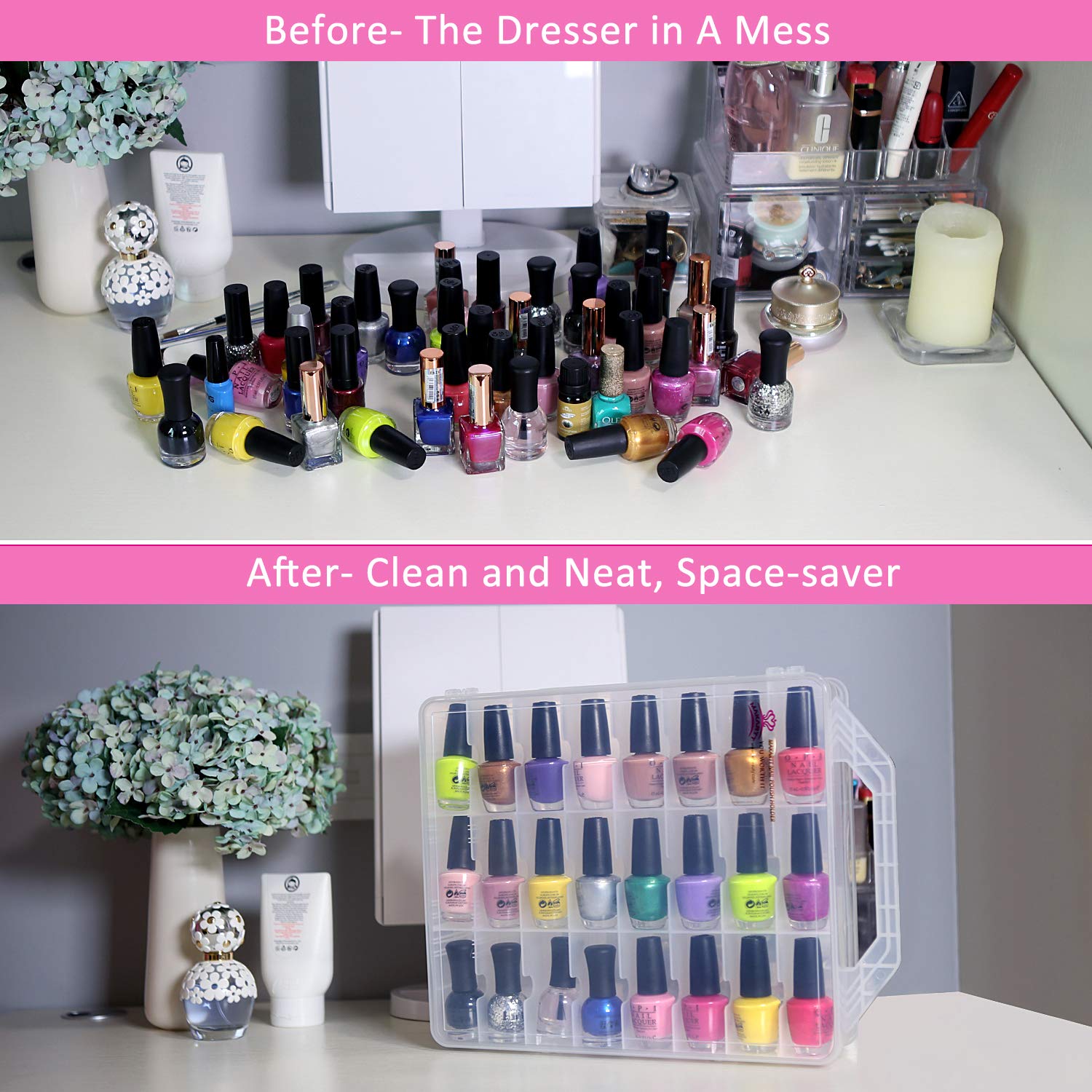 Makartt Universal Clear Nail Polish Organizer Holder for 48 Bottles Adjustable Dividers Space Saver : Beauty
