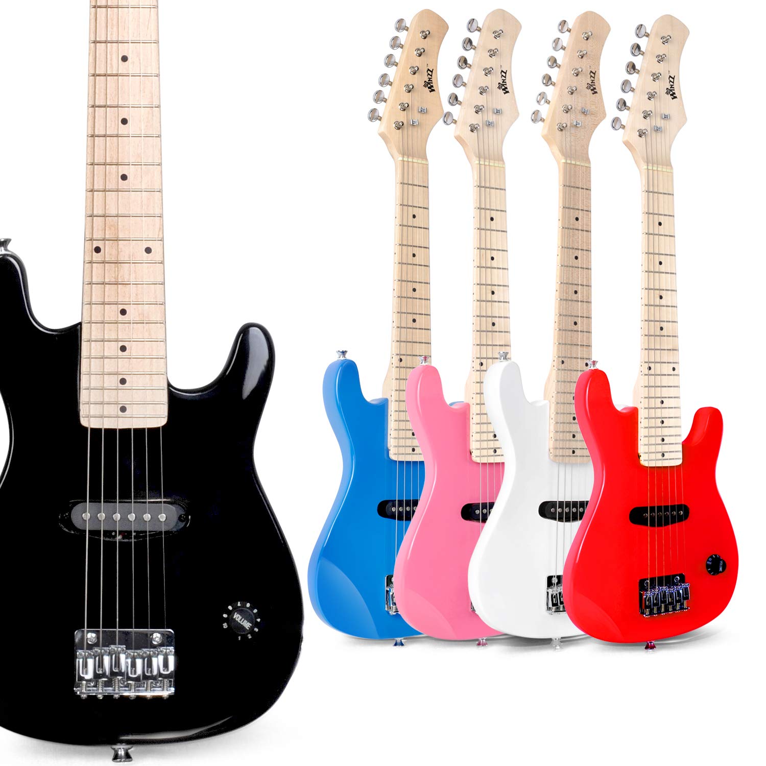 WINZZ 30 Inches Real Kids Electric Guitar with Beginner Kit, Black