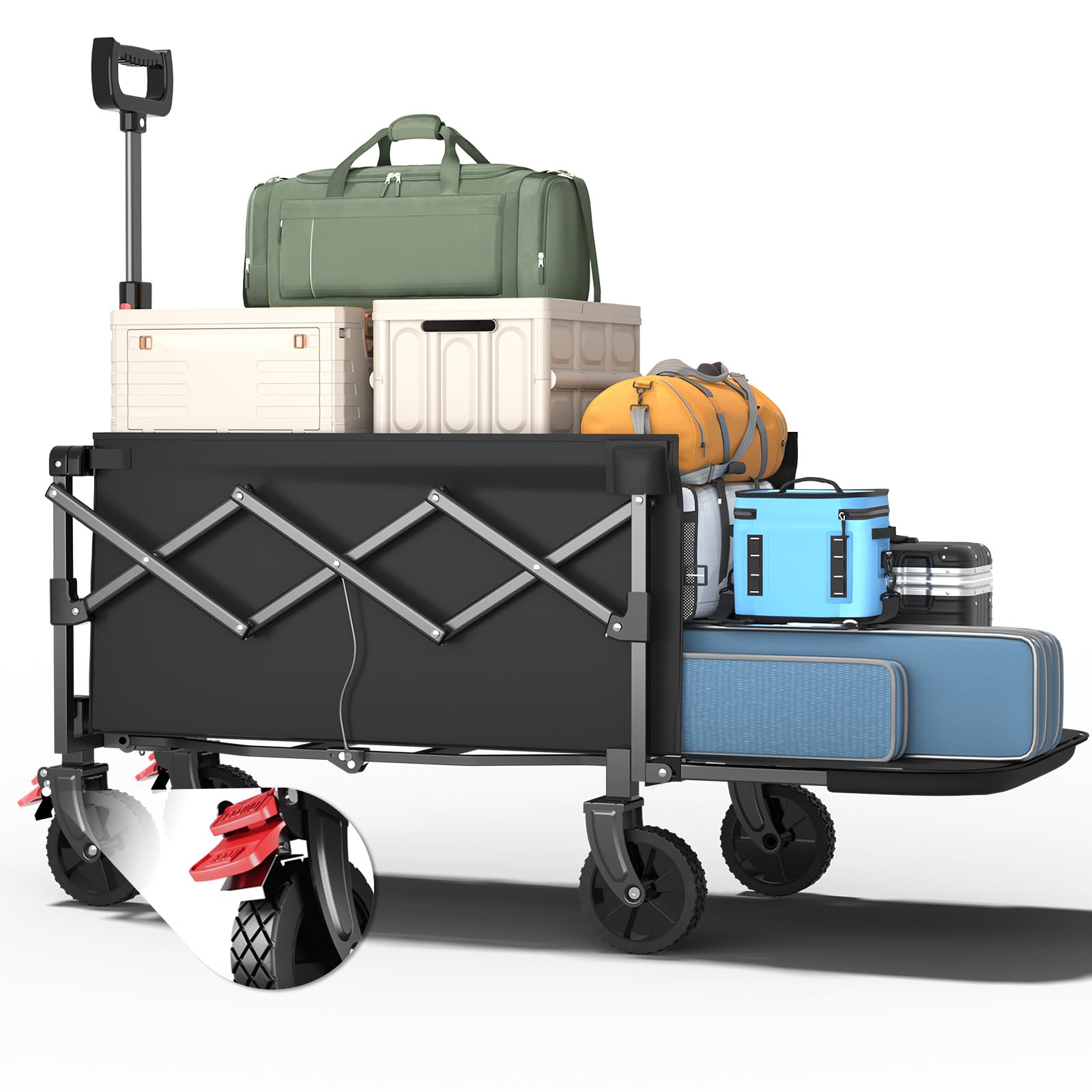 Photo 1 of Moothing Collapsible Wagon, Foldable Wagons with Extended 40" L, Folding Wagon with Tailgate, Portable Lightweight Utility Wagons for Grocery, Shopping, Camping, Garden, Sports, Black D