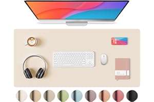 ROSLIM Mouse Pad Desk Protector Mat, Large PU Leather Office Desk Mat, Dual-side Desk Pad for Keyboard and Mouse, Waterproof Desk Blotter Pad for Writing, Smooth Laptop Desk Pads, Very Light Pink (17’’X36’’)