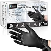 PROMEDIX P Black Disposable Nitrile Gloves, 6Mil 100 Pcs Food Safe Cooking Gloves Latex Free Rubber Gloves for Cleaning Exam