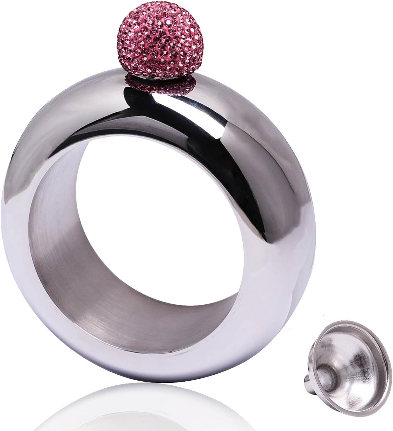 Humphrey Amelia Booze Bangle Bracelet Flask Alcohol Bracelets Flasket for Women Gift(3.5oz Silver with Pink Rhinestones Lid and Funnel)