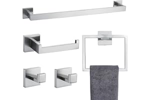 TNOMS Bathroom Towel Bar Set 5 Pieces Brushed Nickel Square Modern Bathroom Hardware Set,Stainless Steel Wall Mounted 23.6-In