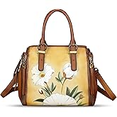 Genuine Leather Handbag for Women Hand Painted Leather Top Handle Purse Handmade Crossbody Satchel Tote Bag