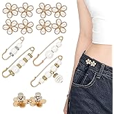Frutain 8 Set Pant Waist Tightener Pearl Buttons Pins for Loose Jeans Waist Cincher Clip Reusable Pearl Brooch for Clothing D