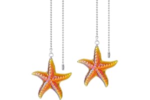 LONGSHENG - SINCE 2001 - 2 Pack Ceiling Fan Pull Chain Ornaments Extension Chains with Decorative Amber Glass Starfish 23 Inches Fan Pull Chain Set For Ceiling Light Lamp Chain