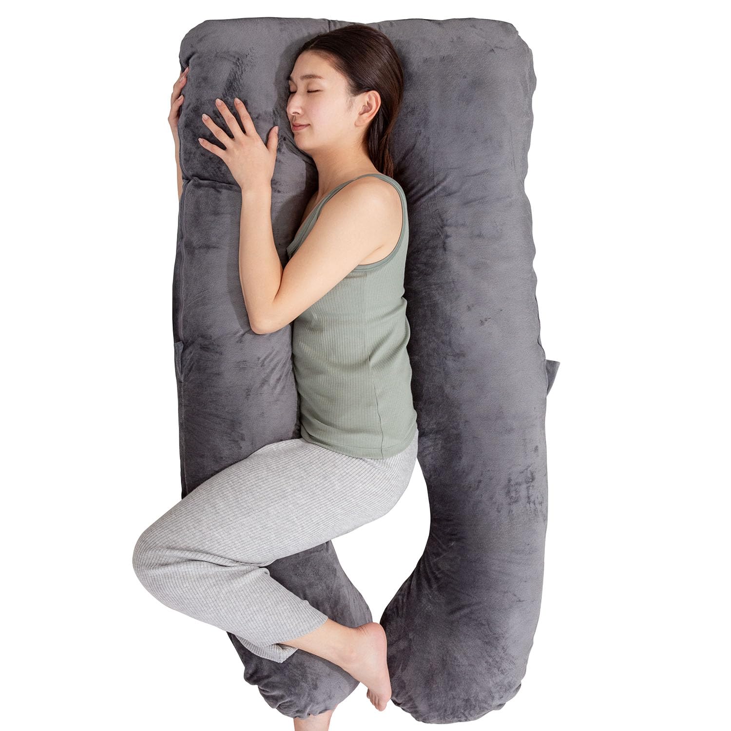 GOKUMIN 抱き枕 妊婦 授乳クッション 大きい 日本ブランド 高さ調整 耐圧分散 洗える 高級ベロアカバー 快眠 仰向け ふわもち 横向き寝 だきまくら 補充綿500g付き (140cm×80cm) daki-u商品画像