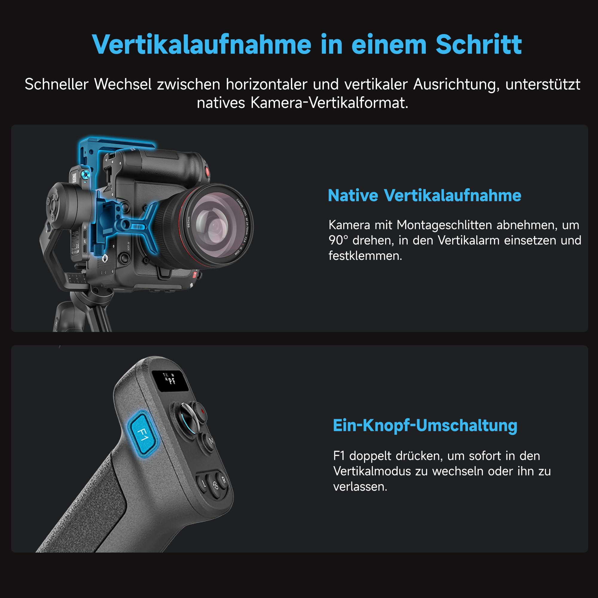 FeiyuTech [Offizielle] SCORP-C2 Kamera Gimbal mit KI-Tracking 4.0, Leichter Stabilisator, 3,5 kg Traglast, 14h Akku, Gesichtstracking, Vertikale Aufnahmen, Perfekt für Vlog, YouTube & Familienfeiern 5