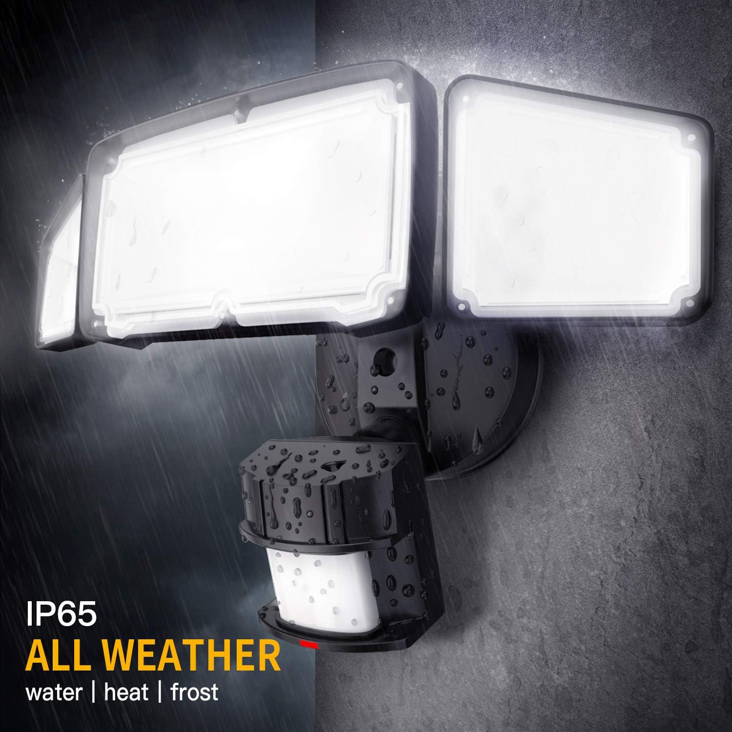 Amico 3 Head LED Security Lights Motion Sensor Outdoor Adjustable 40W, 3500LM, 5000K, IP65 Waterproof, ETL Certified, Exterior Flood Light for Garage, Yard - - 