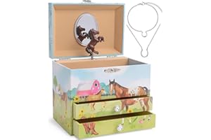 Jewelkeeper Horse Jewellery Storage Music Box & Little Girls Jewellery Set - 3 Horse Gifts for Girls, Musical Jewellery Box, Childrens Jewellery Box, Gifts for Kids