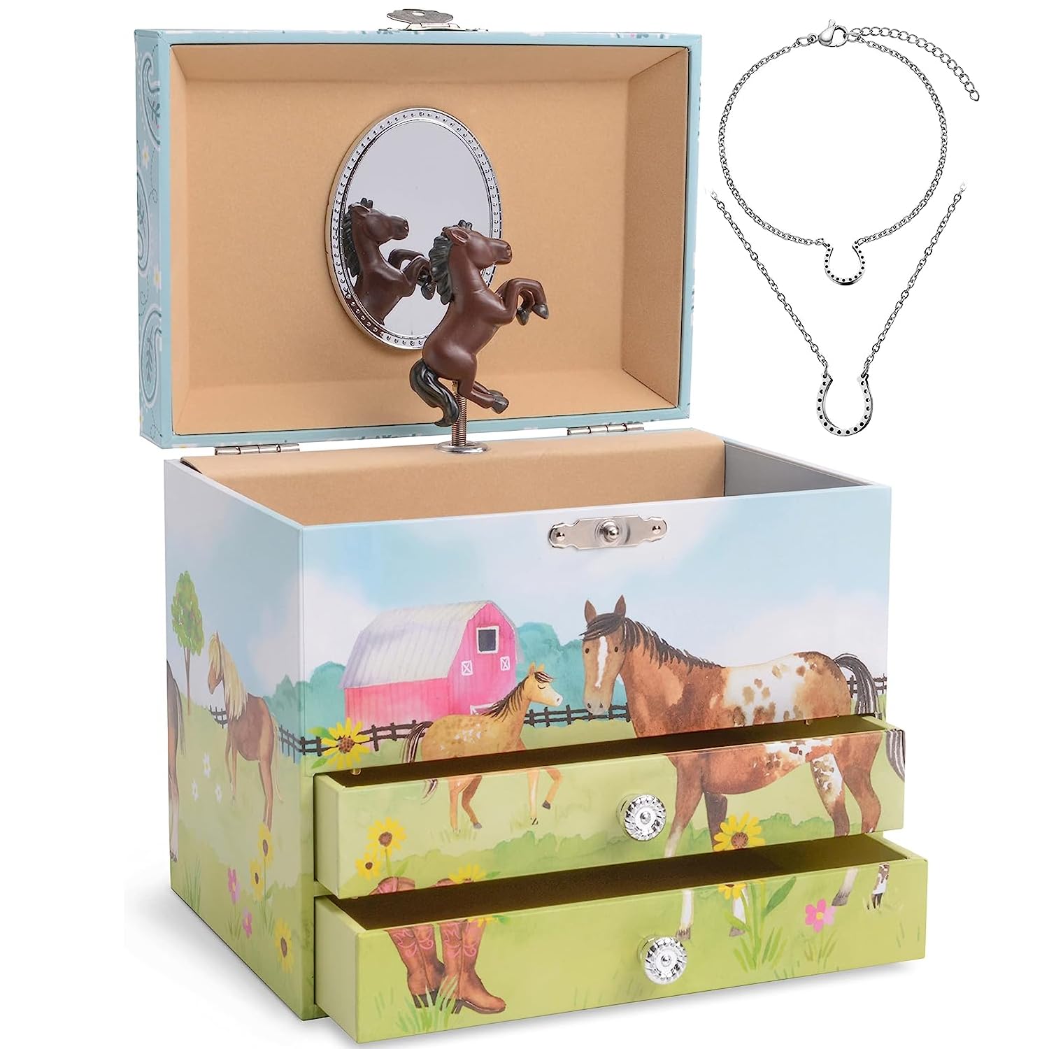 Jewelkeeper Horse Music Box & Little Girls Jewellery Set - 3 Horse Gifts for Girls