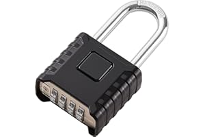 disecu® 1 Pack Long Shackle Heavy Duty 4 Digit Combination Lock, One Touch Unlocking, Anti-Error Feature, Waterproof Large Outdoor Padlock for School Gym Locker, Fence, Gate, Hasp Storage (Black)