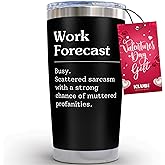 KLUBI Work Forecast Mug - Funny Work Gifts for Coworker, Work Besties Gifts for Women Men, 20 Ounce Black Coffee Tumbler Mug Anniversary Gag Gift for Men At Work Appreciation Cup, Gift for Coworker