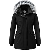 Wantdo Women's Down Jacket Water Resistant Warm Winter Parka Long Puffer Coat with Fur Hooded