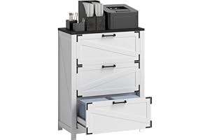 HOMCOM 3 Drawer File Cabinet, Farmhouse Lateral Filing Cabinet with Adjustable Hanging Bars for Letter, A4 and Legal Size, Pr