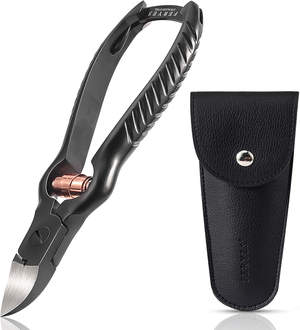 FERYES Precision Toenail Clippers Thick Nails with Leather Case