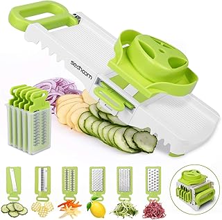 Sedhoom 6 in 1 Gemüsehobel verstellbar, Mandoline Gemüsereibe mit 6 Klingen, multifunktionaler Gemüseschneider und Küchenhobel, Reiben, Julienne, Hobeln, Ideal zum Schneiden vom Waffel Chips (Mehrweg)