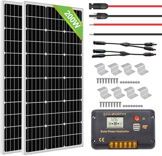 ECO-WORTHY Off-Grid 200 Watt Monocrystalline Solar Panel Monocrystalline Solar Panel