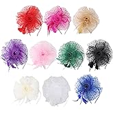 Homaisson 10 Pcs Vintage Fascinators for Women - Floral Feather Mesh Headpieces with Clips, Elegant Headband Hats for Weddings, Church, Tea Parties, Cocktail Party