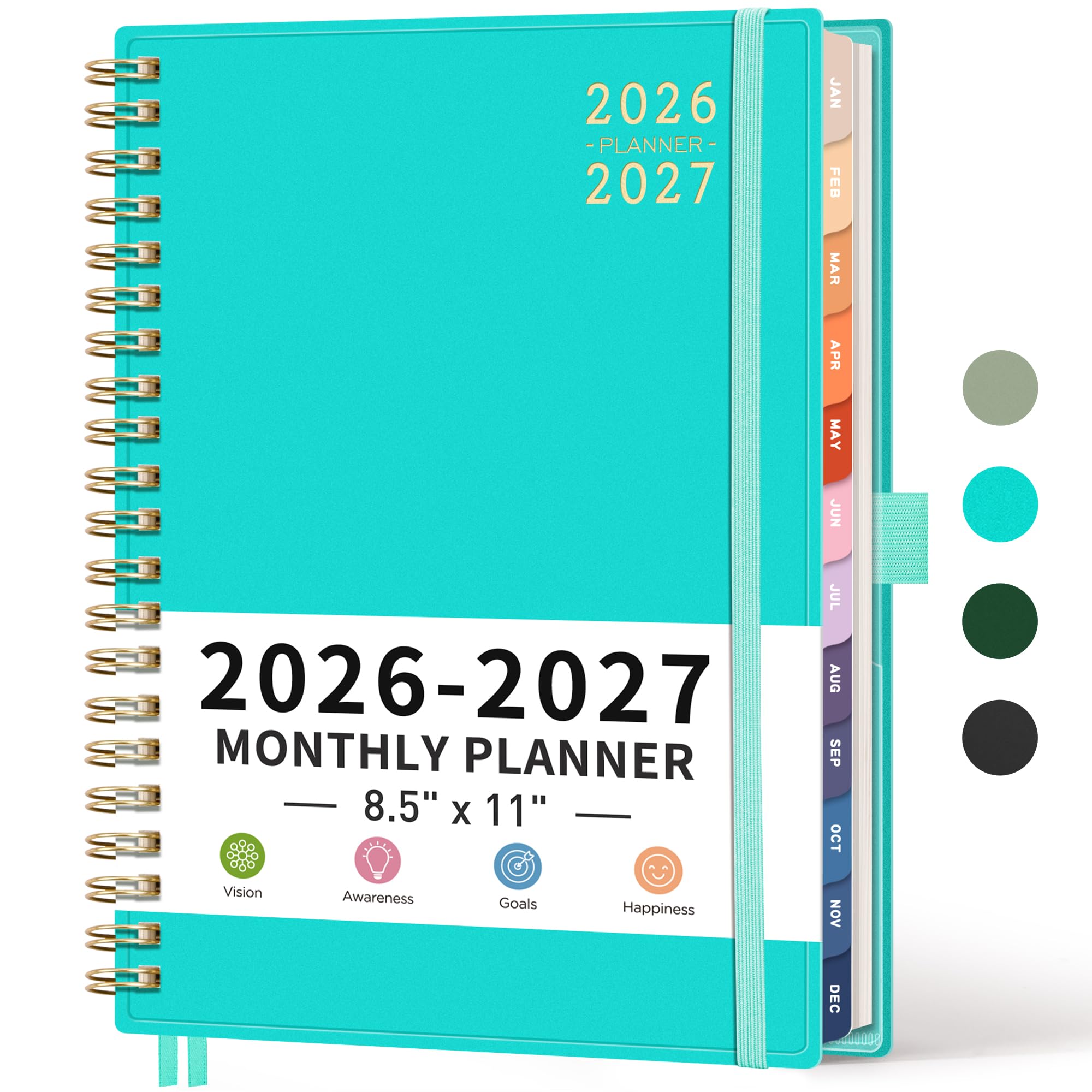 Photo 1 of RETTACY 2026-2027 Monthly Planner, Jan 2026 - Dec 2027, Large Size (8.5" x 11"), 2026-2027 Calendar, 24-Month Tabs, Flexible Plastic Cover, Spiral-bound, 100 GSM Thick Paper (Tiffani Blue)