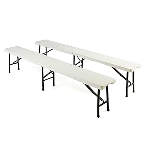 Nexos GM34512_SL2 Partybank 2er Set Klappbank Rattan-Optik 180 x 25 x 43 cm Bierbank bis 200 kg Gartenbank Garnitur robust stabil wetterfest Farbe wählbar schwarz braun (weiß)