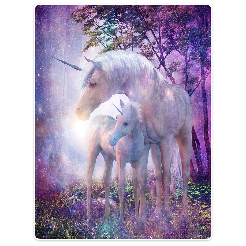 YISUMEI 80x120 cm Blanket Comfort Warmth Soft Cozy Easy Care Machine Wash Fantasy Forest Unicorn Purple,Violet