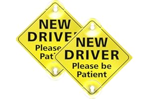 cobee New Driver Signs for Car, 2Pcs 5 x 5 Inch Window Please Be Patient Car Reflective Student Driver Sticker with Suction C