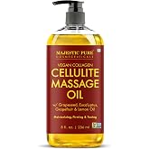 Majestic Pure Cellulite Massage Oil with Vegan Collagen, Body Oil 8 fl oz | Stem Cell, Grapeseed & Eucalyptus Oils for Smooth