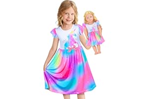 Sylfairy Doll and Girl Matching Nightgown Unicorn Outfit Princess Pajamas Night Dress for Girls and 18" Dolls Clothes