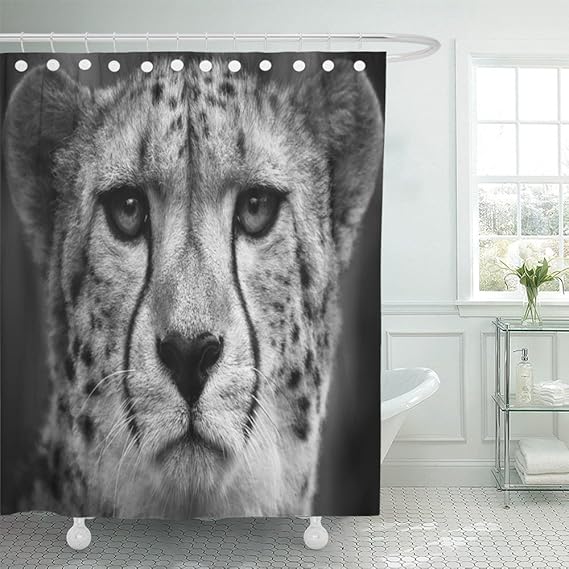Emvency Face Ghepardo Nero E Bianco Testa Colpo Di Adulti Occhi Di Gatto Animale Africano Animale Viso Animale Tenda Da Doccia Impermeabile Tende 182 9 X 182 9 Cm Decorativo Bagno Odorless Eco Friendly