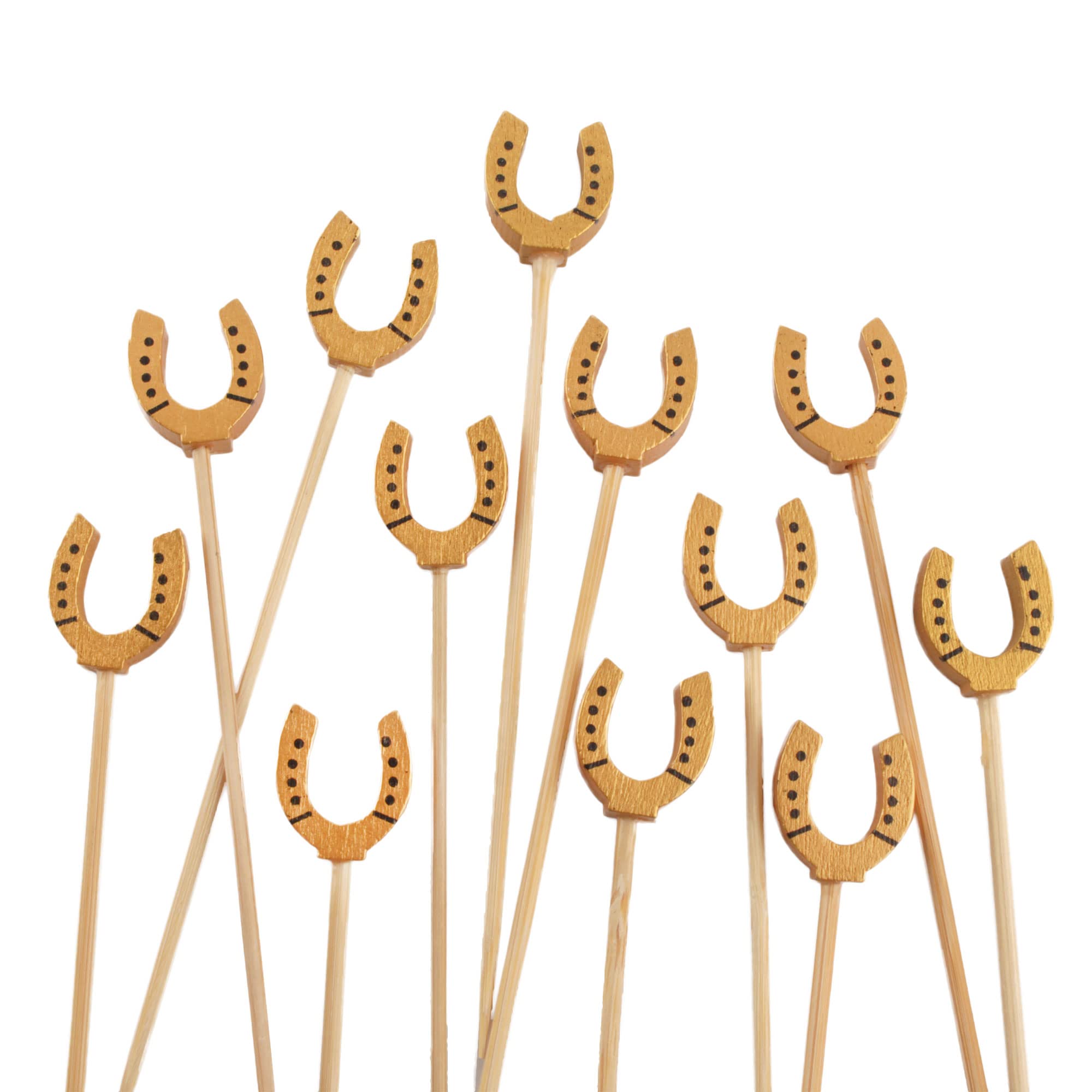 BambooMN 4.7" (12cm) Decorative Lucky Horseshoe End Bamboo Cocktail Fruit Sandwich Picks Skewers for Catered Events, Holiday's, Restaurants or Buffets Party Supplies, 100 Pieces