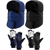 Tivi Tovo 2 Set Winter Trapper Hat with Warm Ear Flap Chin Strap Windproof Mask Ski Gloves for Women Men Cold Weather Outdoor