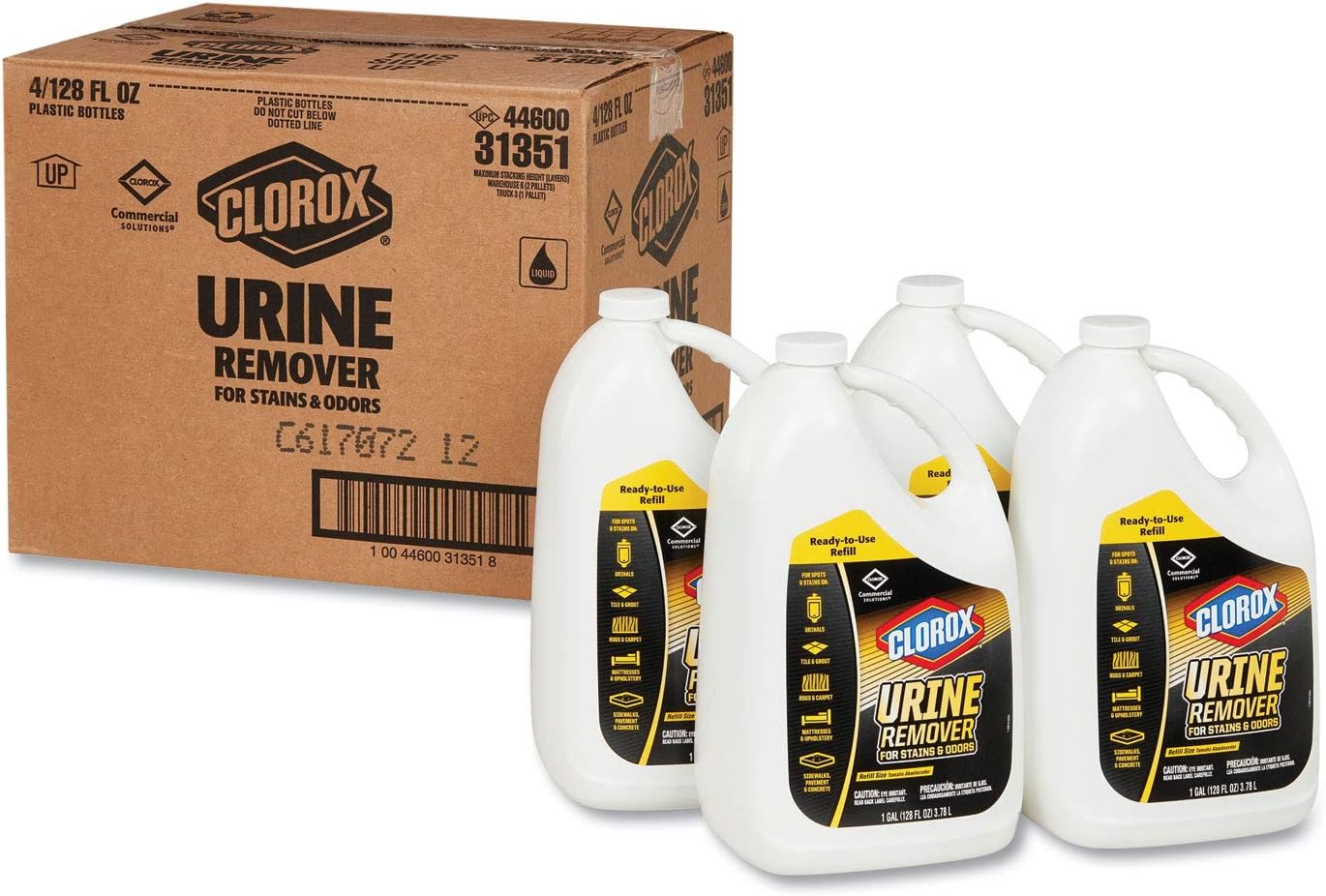 Clorox 31351CT Urine Remover, 1 Gal Bottle, Clean Floral Scent, 4/carton