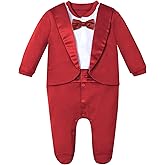 A&J DESIGN Baby Boy Tuxedo Gentleman Footie One-piece Romper with Bow Tie
