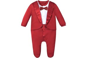 A&J DESIGN Baby Boy Tuxedo Gentleman Footie One-piece Romper with Bow Tie Newborn-9 Months