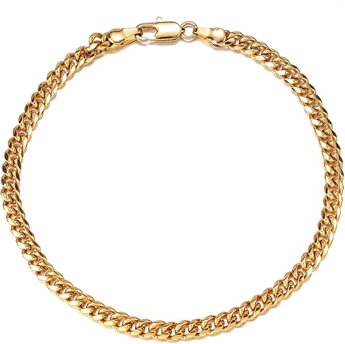kelistom 18K Real Gold Plated Thick Cuban Link Chain Anklet, 4mm Wide
