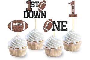 MOITKPTT 24Pcs Football 1st Birthday Cupcake Toppers, First Birthday Football Cake Decorations, Football Cupcake Toppers for Football Baby Shower Decoration (1st birthday)