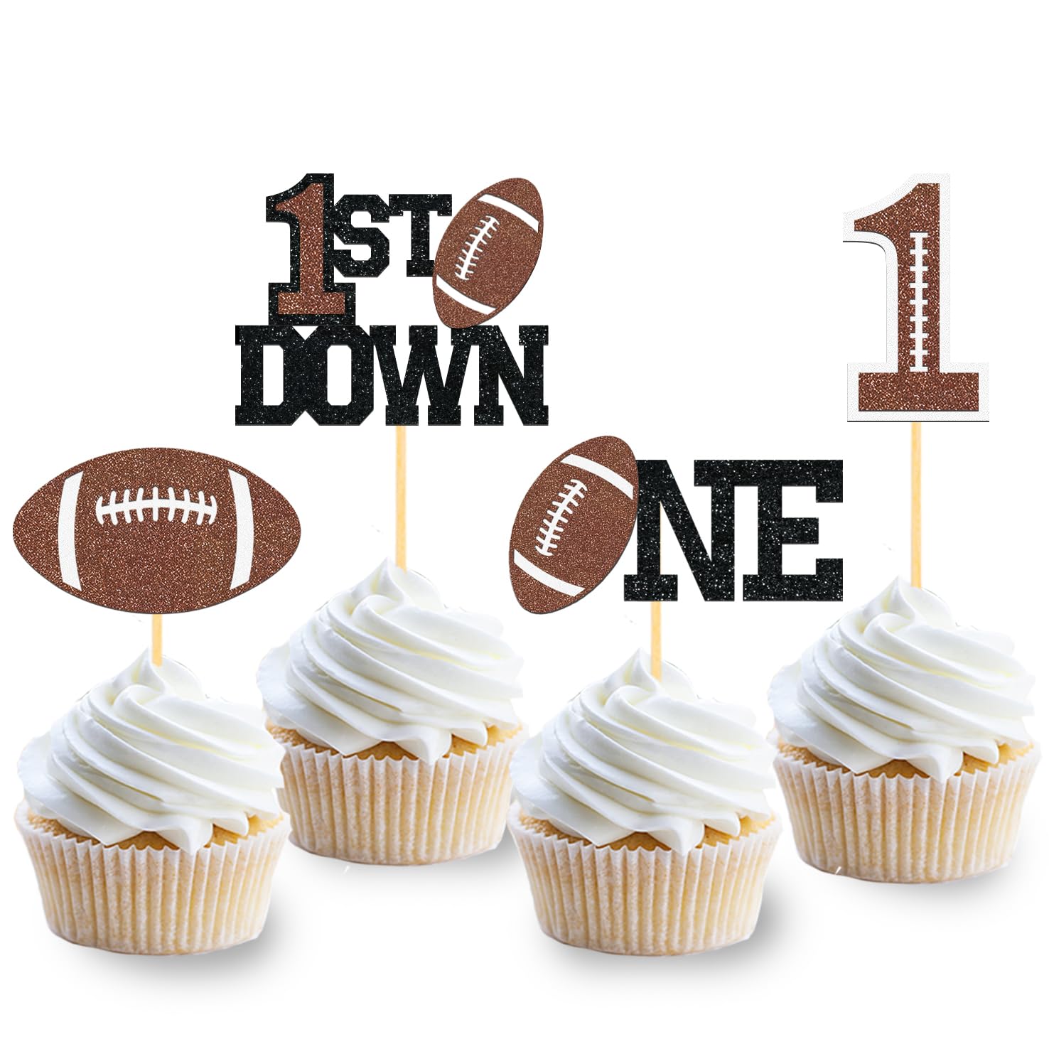 Photo 1 of 24Pcs Football 1st Birthday Cupcake Toppers, First Birthday Football Cake Decorations, Football Cupcake Toppers for Football Baby Shower Decoration (1st birthday)