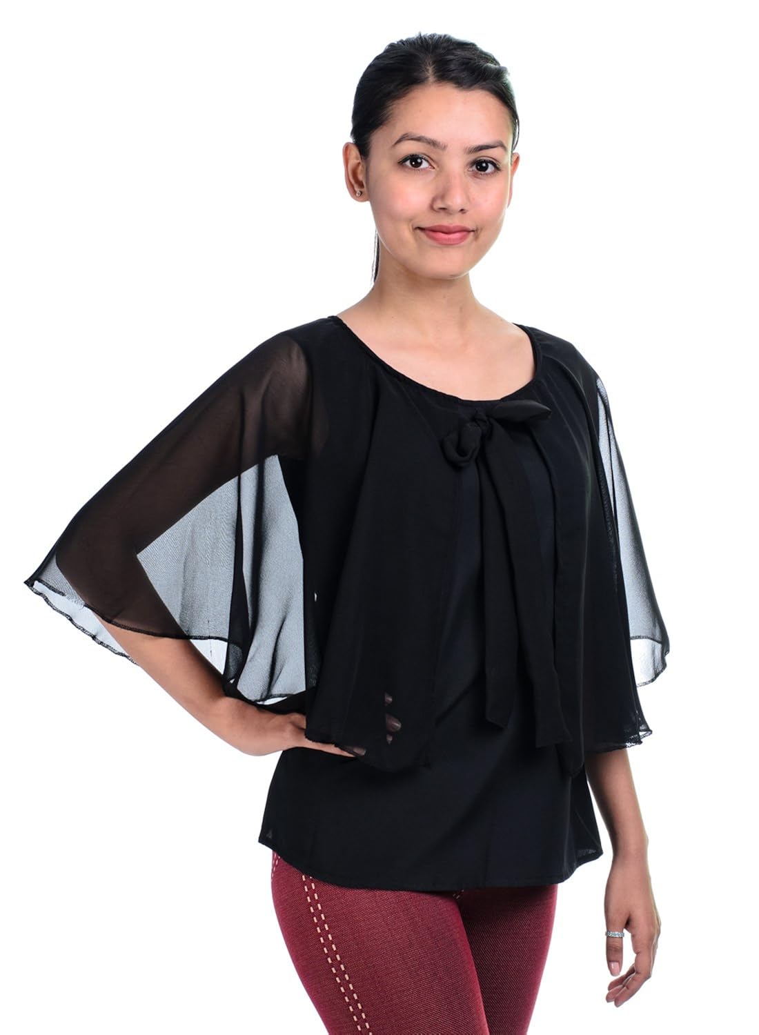 timbre stylish party wear black cape sleeves western top for girls/women