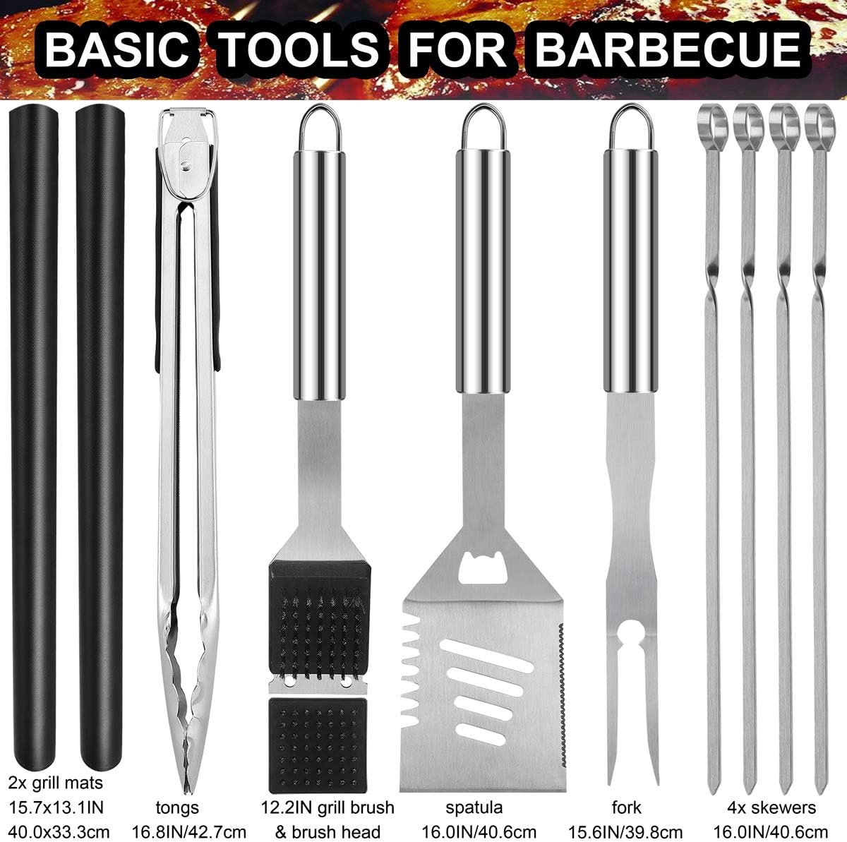 grilljoy 31PC Heavy Duty BBQ Grilling Accessories Grill Tools Set - Stainless Steel Grilling Kit with Storage Bag for Camping, Tailgating - Perfect Barbecue Utensil Gift for Men Women : Garden & Outdoor
