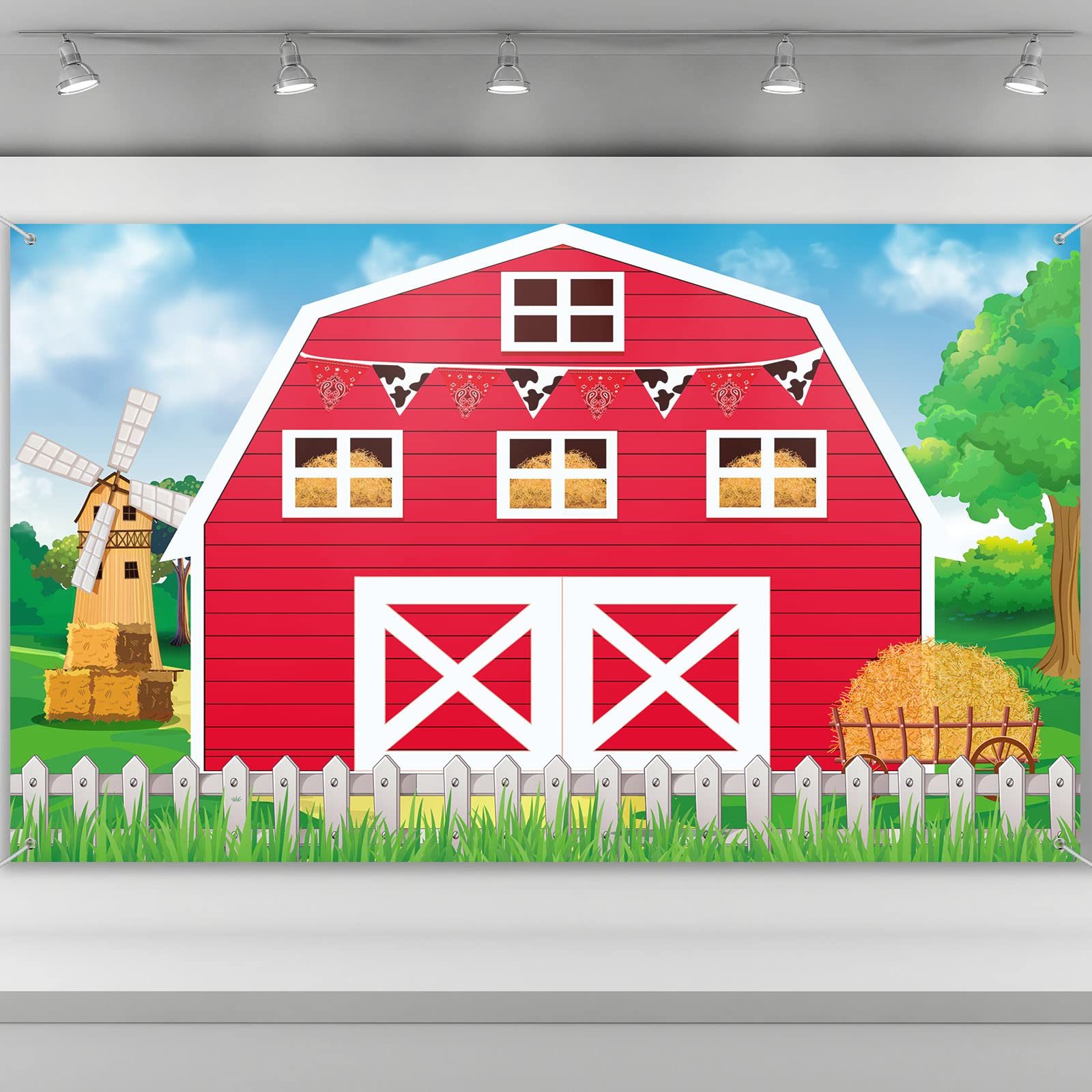 Farm Barn Door Backdrop Birthday Party Supplies Barn Door Backdrop Banner Photography Props Photo Booth for Farm Themed Birthday Party Supplies 72.8 x 43.3 Inch(Red)