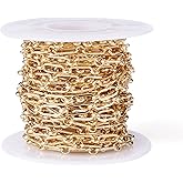 Pandahall 16.4 Feet 18K Gold Plated Brass Figaro Chains 9x3x1.1mm Soldered Oval Link Chains with Spool for DIY Necklace Bracelet Jewelry Making