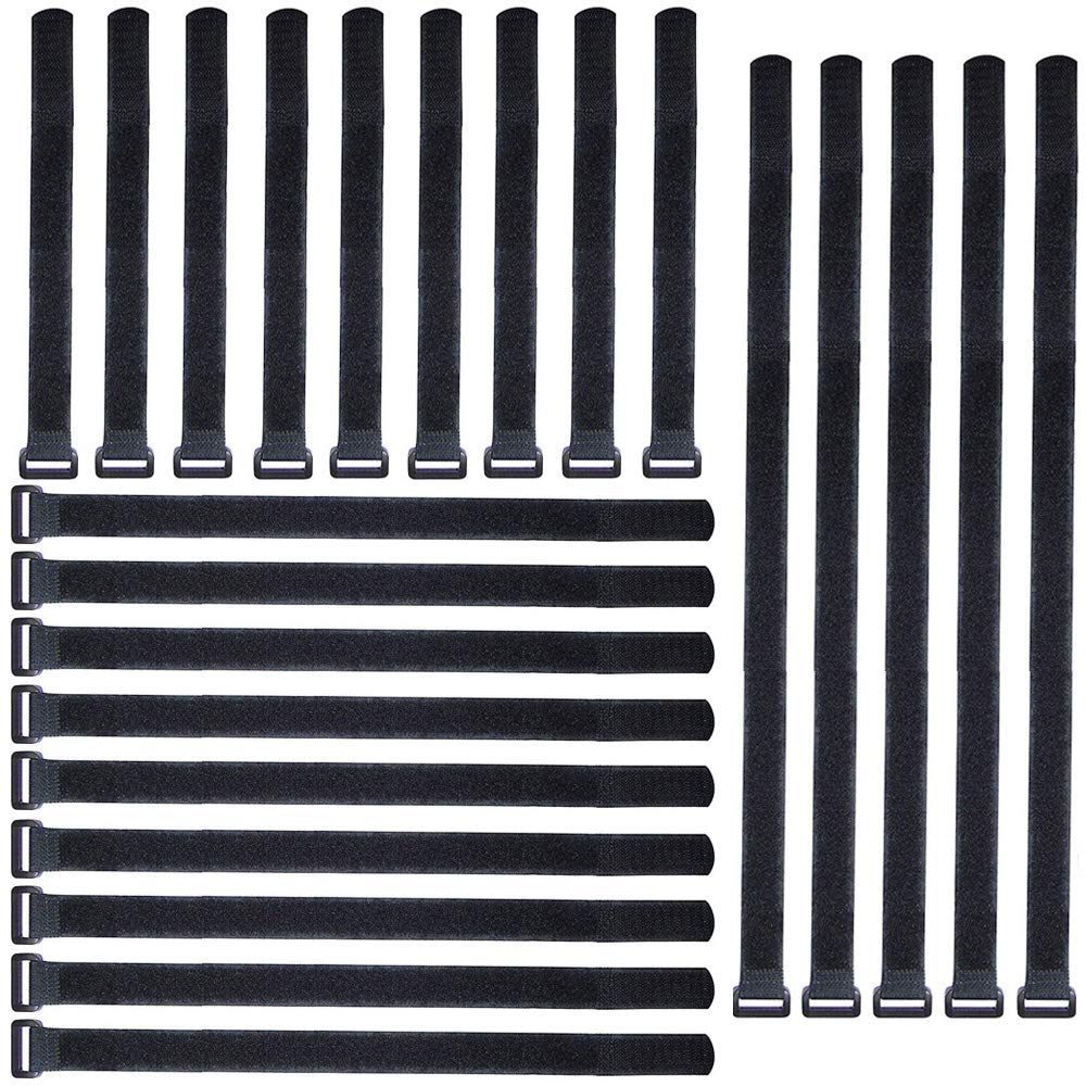 Gebildet 25pcs Assorted Black Fastening Cable Ties, 20cm /30cm /40cm Reusable Cable Strap, Adjustable Wire Management Ties, Hook and Loop Wrap Strap for PC Computer Electronics — image 1