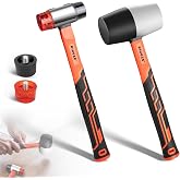 PINOZE 2-Piece Rubber Mallet Hammer Set, 16oz Rubber Hammer &amp; 35mm Double-Faced Soft Mallet with 2pcs Relaceable Heads, Fiberglass Shockproof Cushioned Grip, Damage-Free to Floor, Tile, Crafts