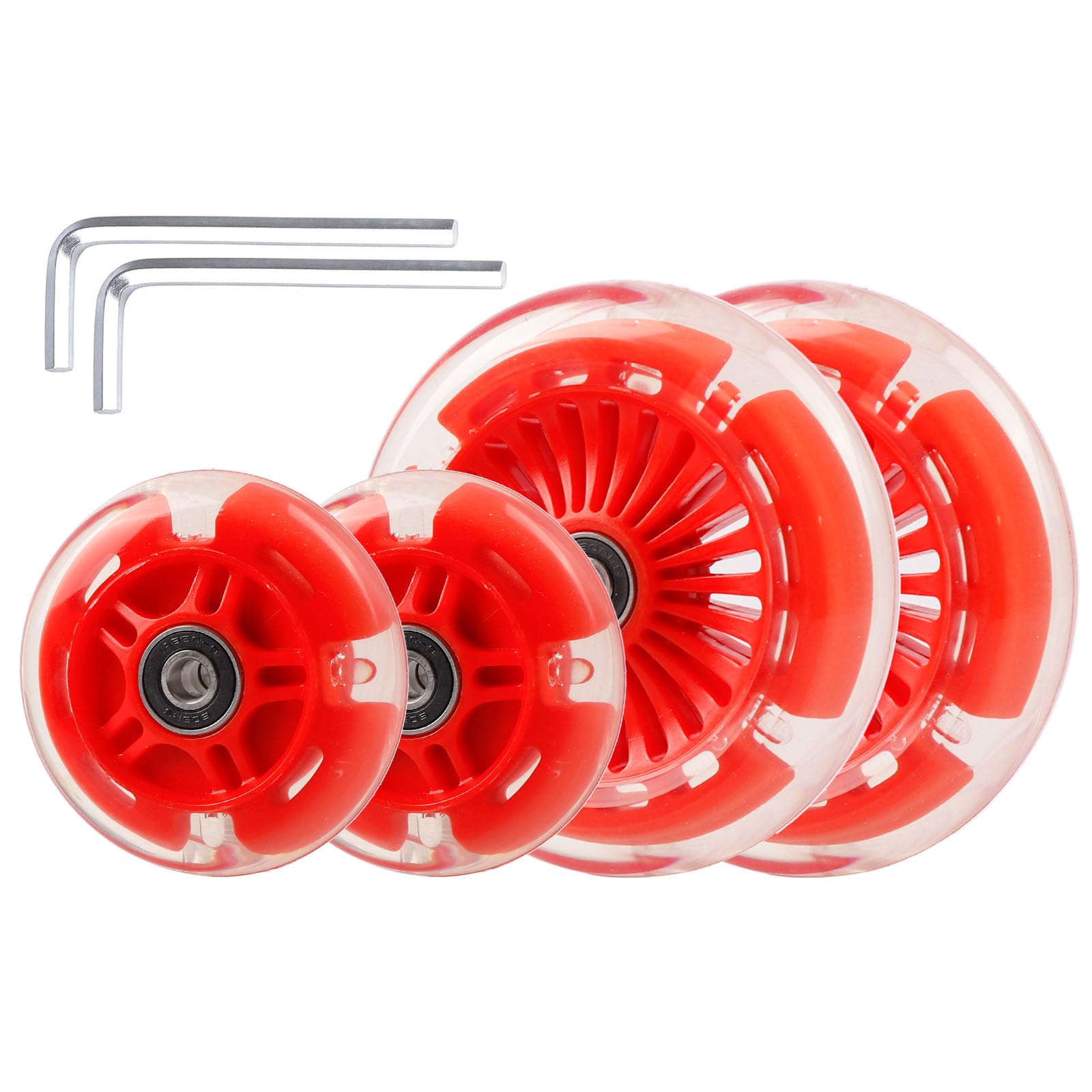 4-Pack Light Up Scooter Wheels - 120mm & 80mm White LED Replacement Wheel for Micro Mini Maxi Lascoota 3-Wheel Kick Scooter