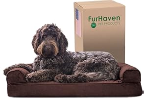 Furhaven Memory Foam Dog Bed for Medium/Small Dogs w/ Removable Bolsters & Washable Cover, For Dogs Up to 35 lbs - Quilted Sofa - Coffee, Medium