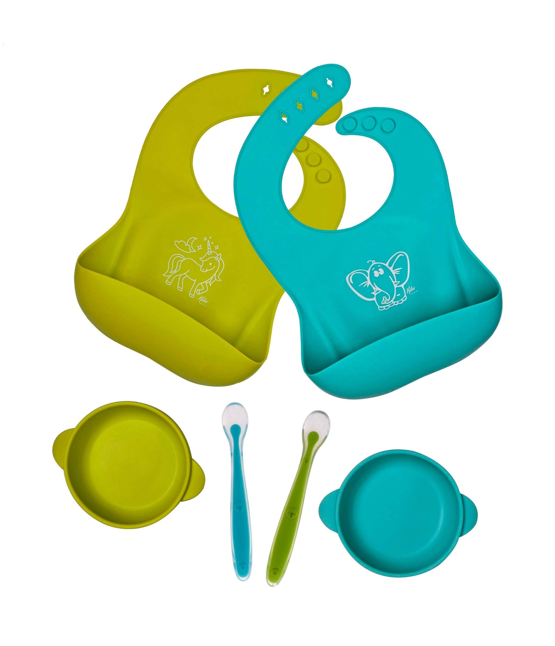 Kibi Set 6 PCS Waterproof Silicone Bib Easily Wipes Clean! Comfortable Soft Baby Bibs Keep Stains Off ! Silicon Baby Bibs Odorless Allergenic Antibacterial Newborn Baby Bibs with Pocket