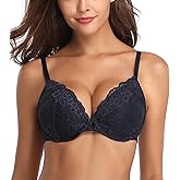 Deyllo Women’s Push Up Lace Bra Comfort Padded Underwire Bra Lift Up Add One Cup
