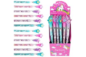 TINYMILLS 24 Pcs Unicorn Stackable Push Pencil Assortment with Eraser for Unicorn Pink Birthday Party Favor Prize Carnival Goodie Bag Stuffers Classroom Rewards Pinata Fillers