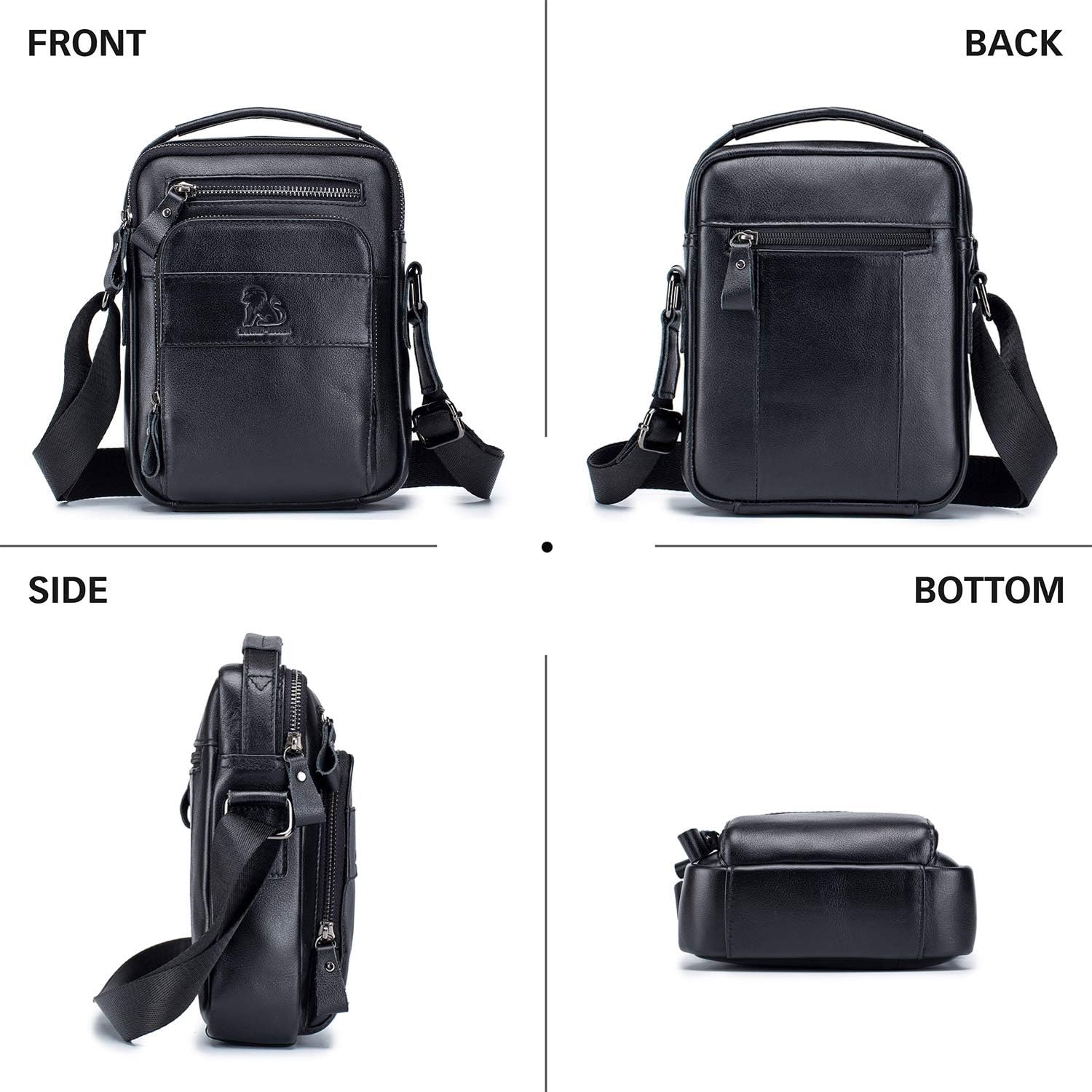 BAIGIO Cross Body Bag Men Men's Shoulder Bags Genuine Leather Crossbody Sling Handbag Ipad Man Bag Small Satchel Messenger with Adjustable Shoulder Strap for Business Work Daily Travel Holiday Black - Image 3